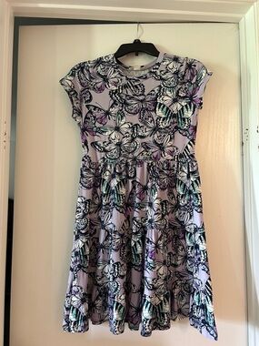 Knitworks Girls' Lavender Butterfly Print Dress with Vest